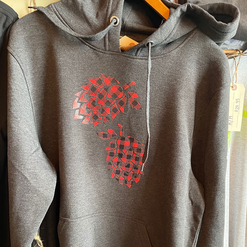 Festive Grey Hoodies with Hop Cones in Buffalo Plaid